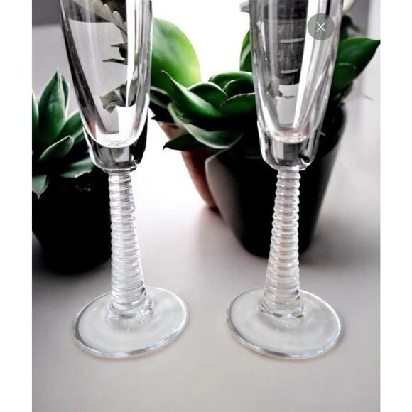 3 Antique Crystal Champagne Flutes With Ringed Beehive Flare Stems. Very Unique - Picture 3 of 7